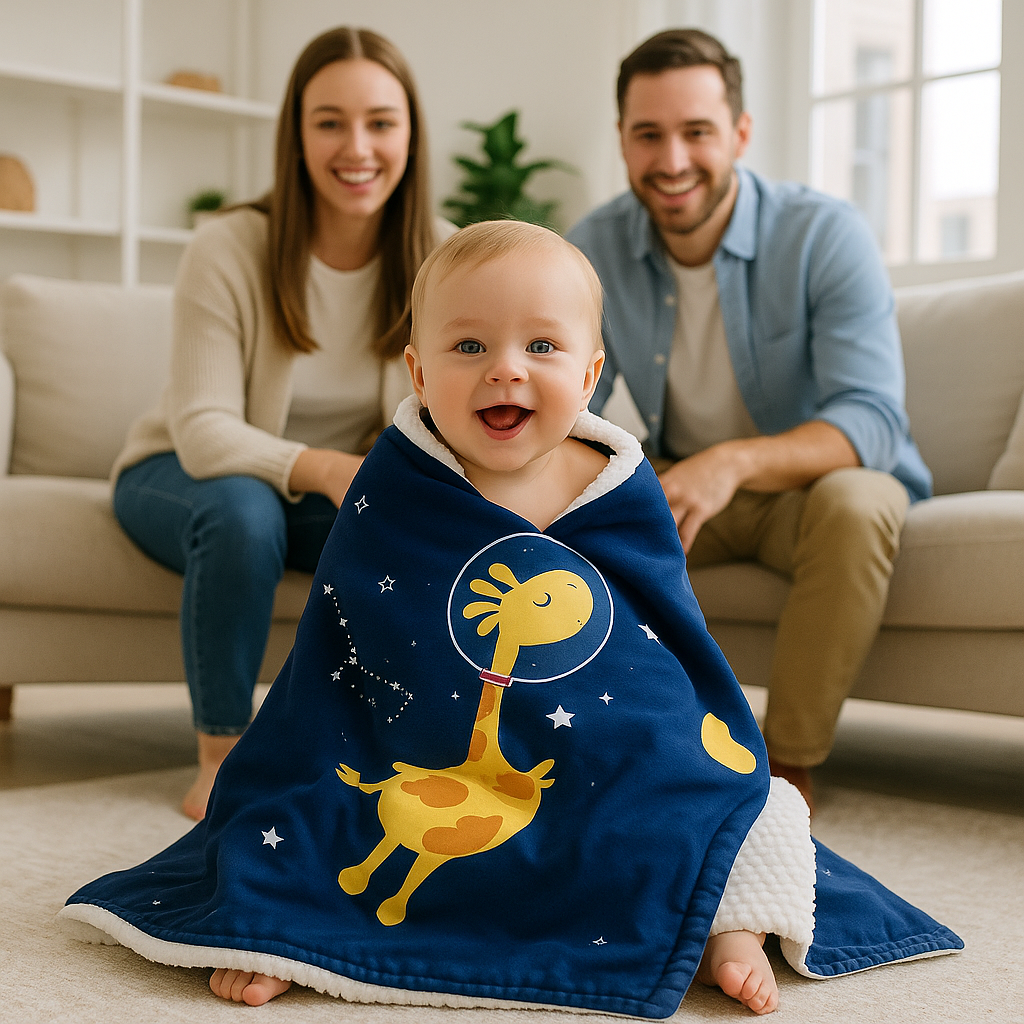 Couverture bébé Cotton polaire girafe bleu douce chaude confortable bébé heureux