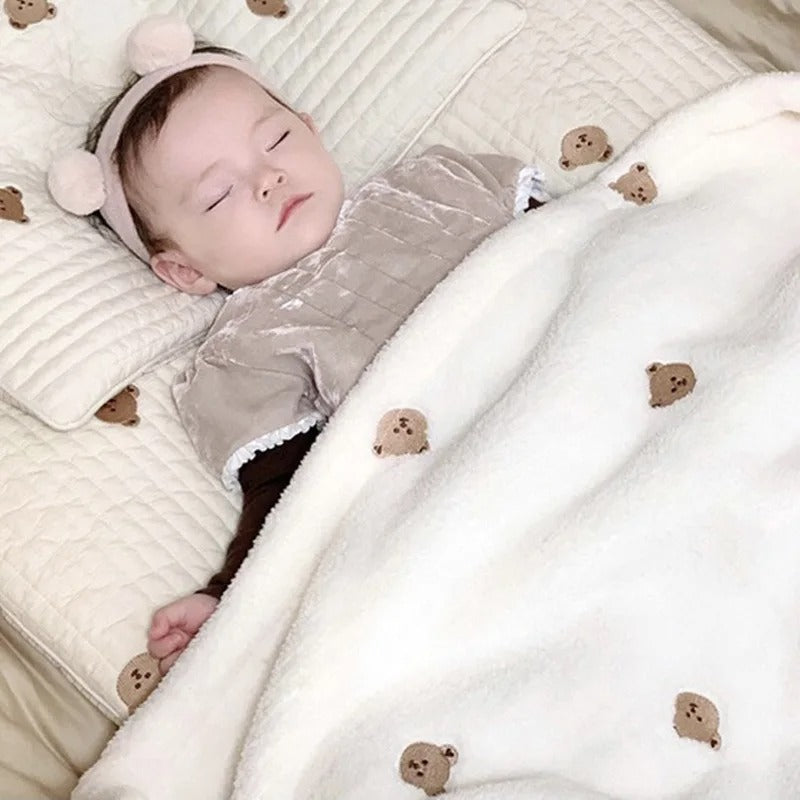 Couverture-polaire-blanche-ours-douce-chaude-bébé-dort-couvert