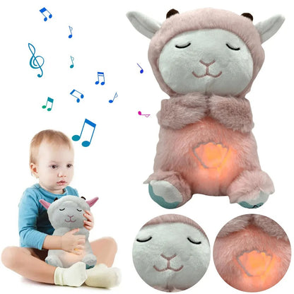 Doudou-Agneau-Rose-lumière-musical-doux-confort-bébé-joue