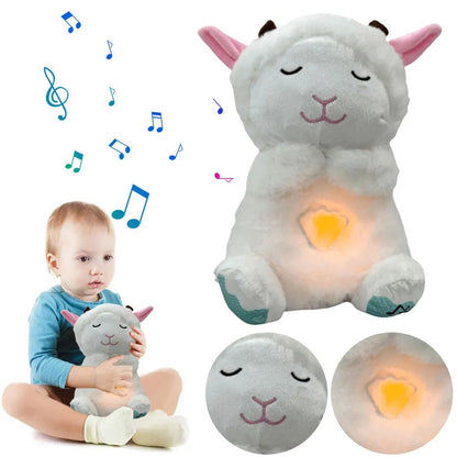 Doudou-Agneau-blanc-lumière-musical-doux-confort-bébé-joue