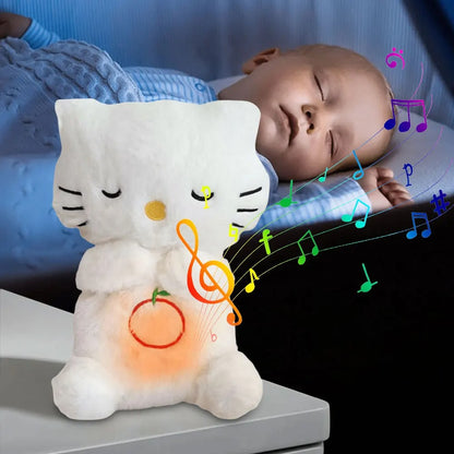 Doudou-Chat-blanc-lumière-musical-doux-confort-bébé-dort