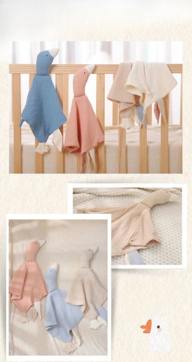 Doudou-Oie-gaz-de-coton-doux-légère-attachées-sur-le-lit