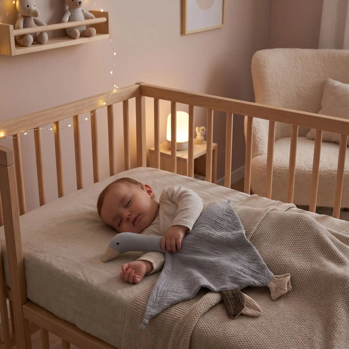 Doudou bébé dans son lit