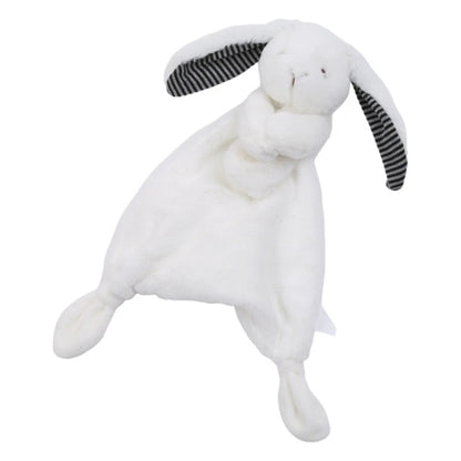 Doudou bebe lapin blanc velours oreilles raillures modèle bleus