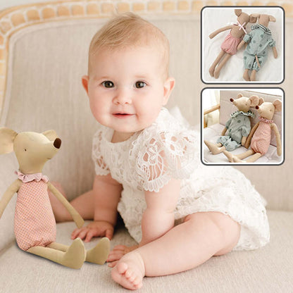 Doudou-doux-rembourré-souris-rose-bébé-assis-avec