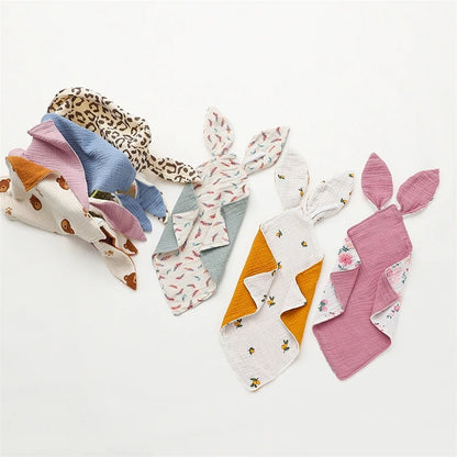 Doudou-lapin-plat-gaze-de-coton-carre-doux-respirant