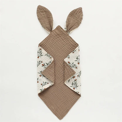 Doudou-lapin-plat-gaze-de-coton-Maron-doux-respirant
