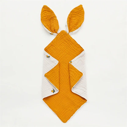 Doudou-lapin-plat-gaze-de-coton-orange-doux-respirant