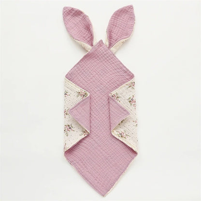 Doudou-lapin-plat-gaze-de-coton-rose-doux-respirant
