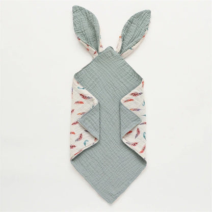 Doudou-lapin-plat-gaze-de-coton-vert-doux-respirant