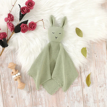 Doudou-lapin-vert-plat-tricoté-coton-doux-respirant