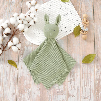 Doudou-lapin-vert-tricoté-coton-doux-respirant-mignon