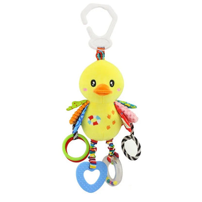 Doudou-peluche-Canard-velours-doux-hochet-anneaux-dentition