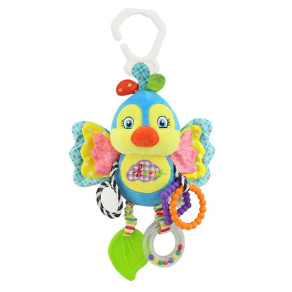 Doudou-peluche-Oiseau-velours-doux-hochet-anneaux-dentition