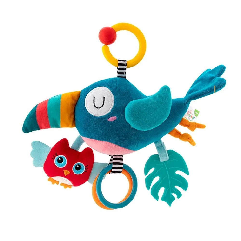 Doudou-peluche-oiseau-hochet-bleu-velours-doux