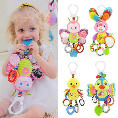 Doudou-peluche-velours-doux-hochet-anneaux-dentition-crochet-bébé-joue