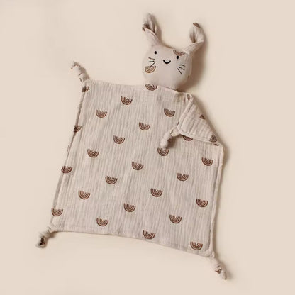 Doudou-plat-chat-coton-doux-motif-arc-en-ciel-nœud-de-dentition
