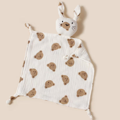 Doudou-plat-chat-coton-doux-motif-lion-avec-nœud-dentition