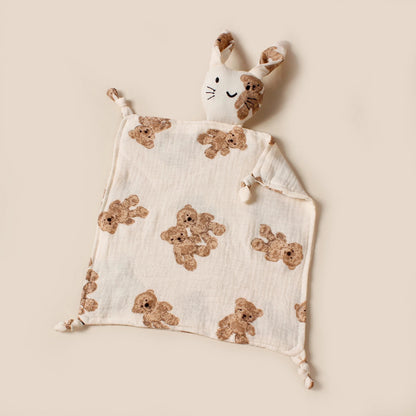 Doudou-plat-chat-coton-doux-motif-ours-marron