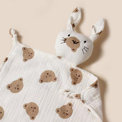 Doudou-plat-chat-coton-doux-motif-ours-nœud-de-dentition