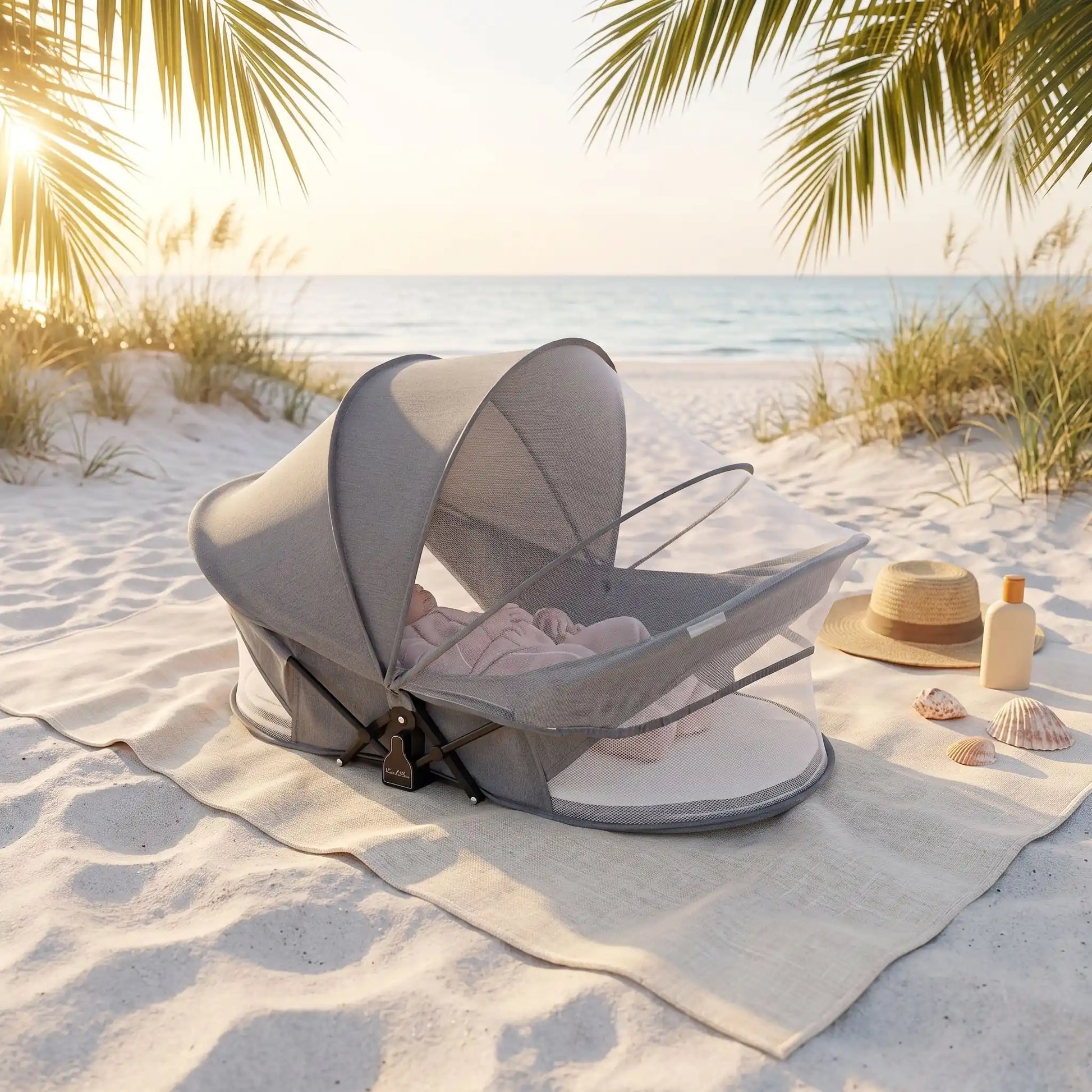 Réducteur de lit bébé dort à la plage