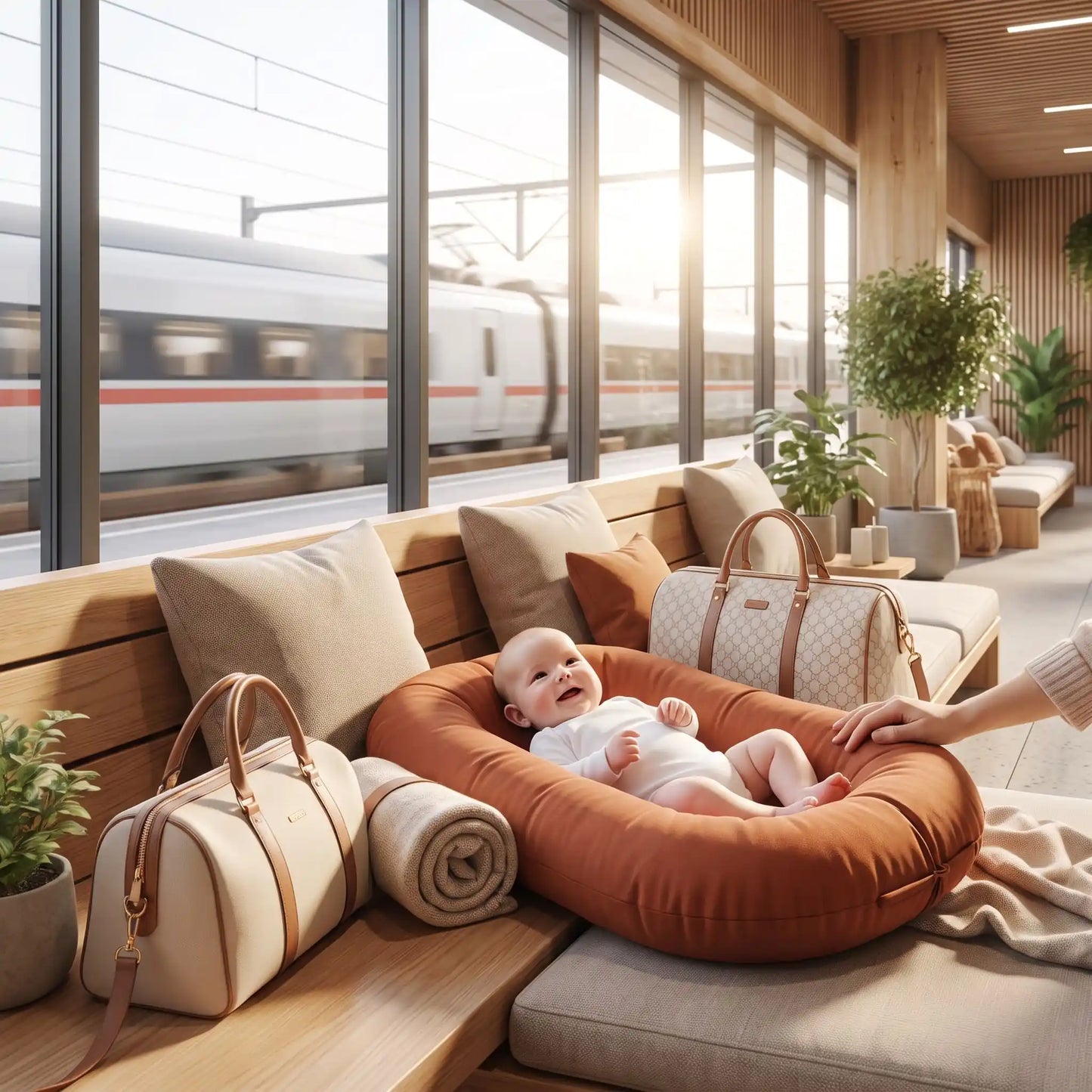 Réducteur de lit bébé allongé confortablement