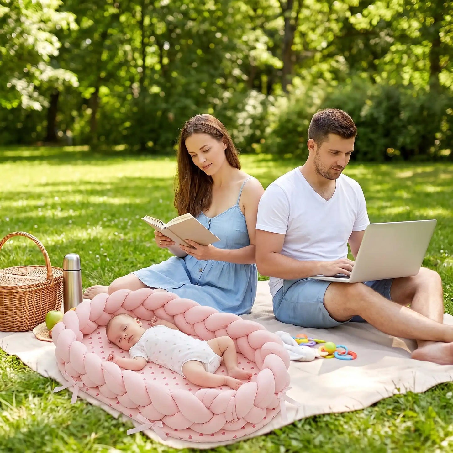 Réducteur de lit bébé allongé dort au parc