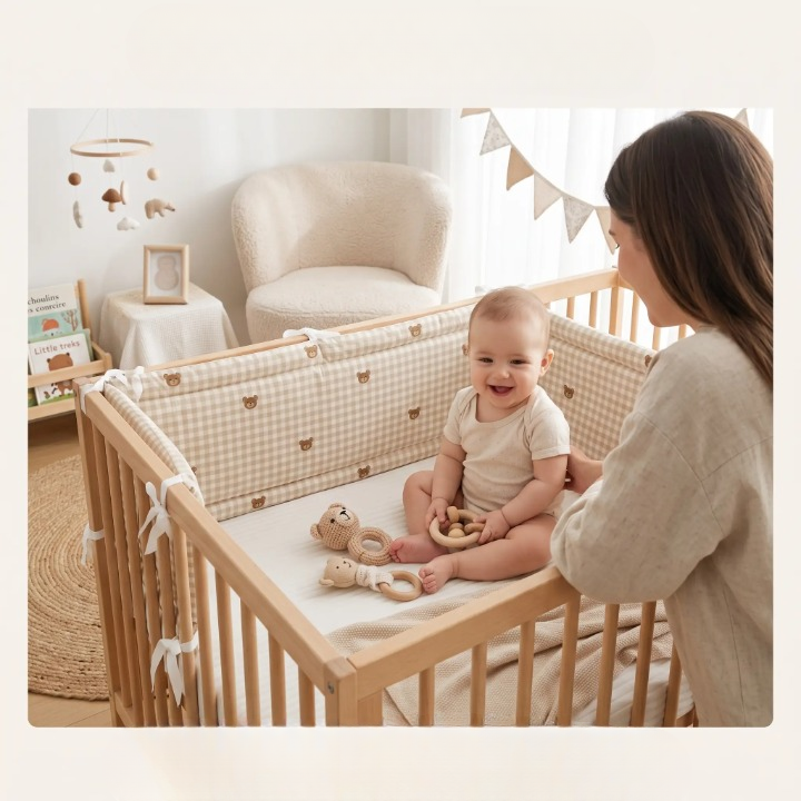 Tour de lit bébé joue avec maman