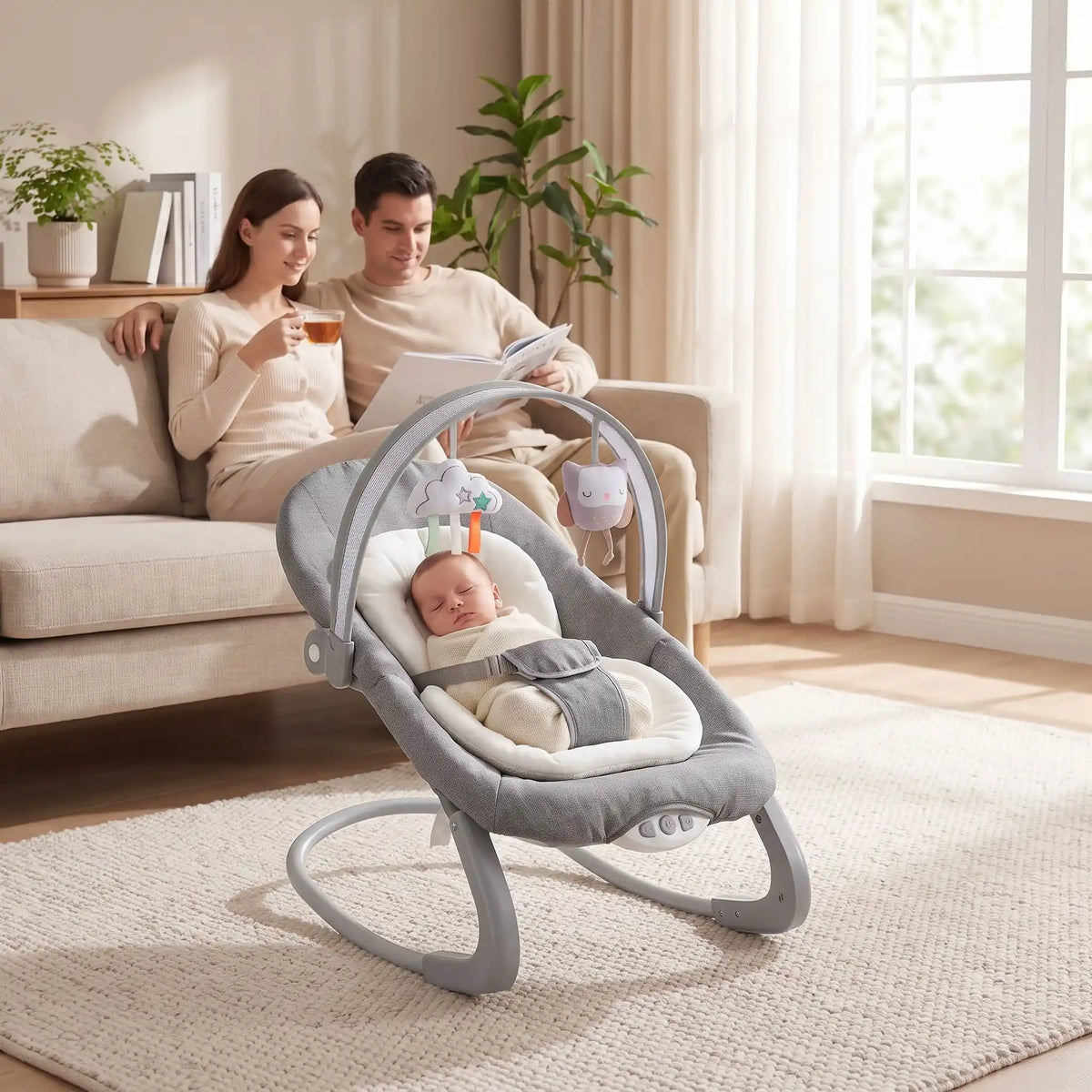 Transat bébé dort au salon