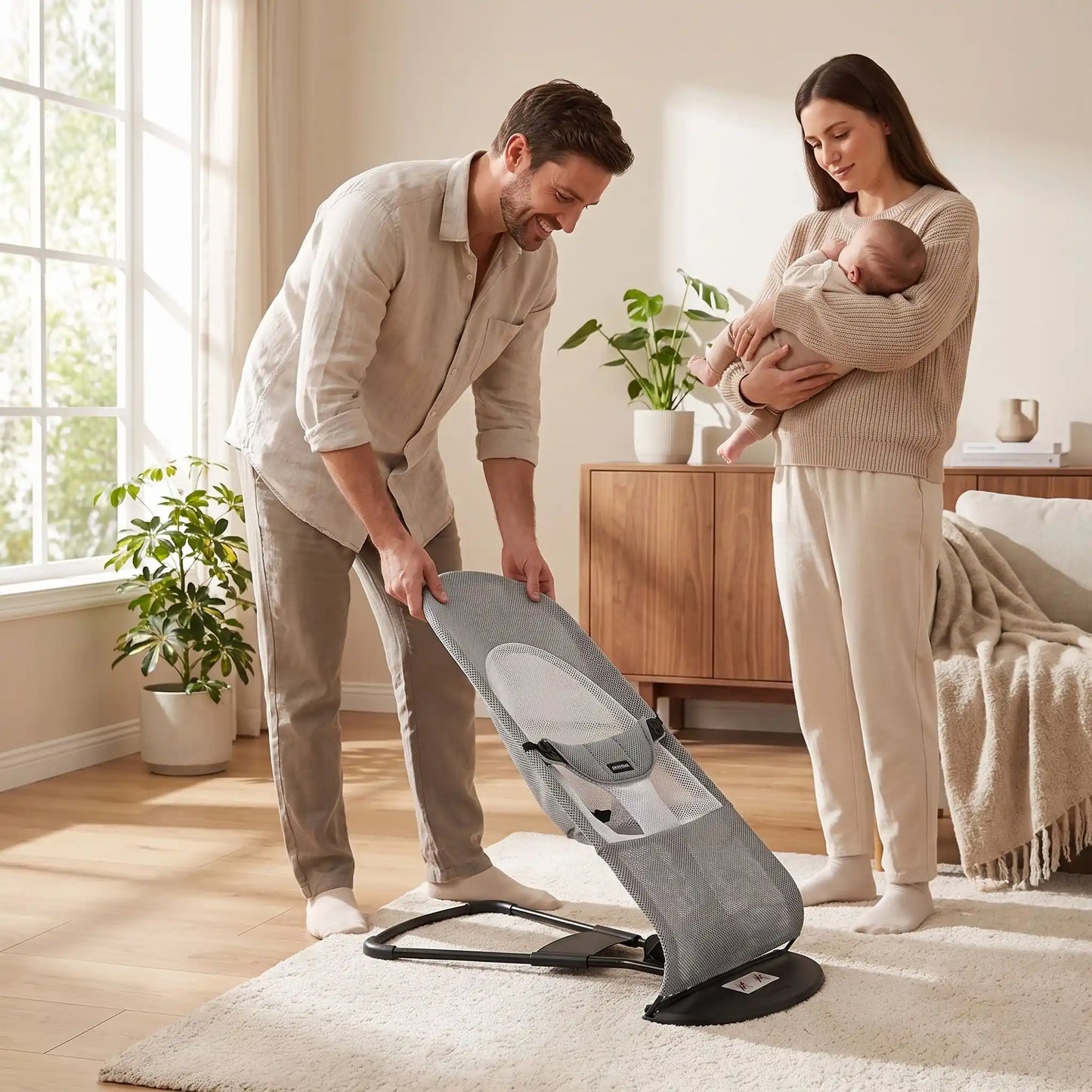 Transat bébé dort papa installe