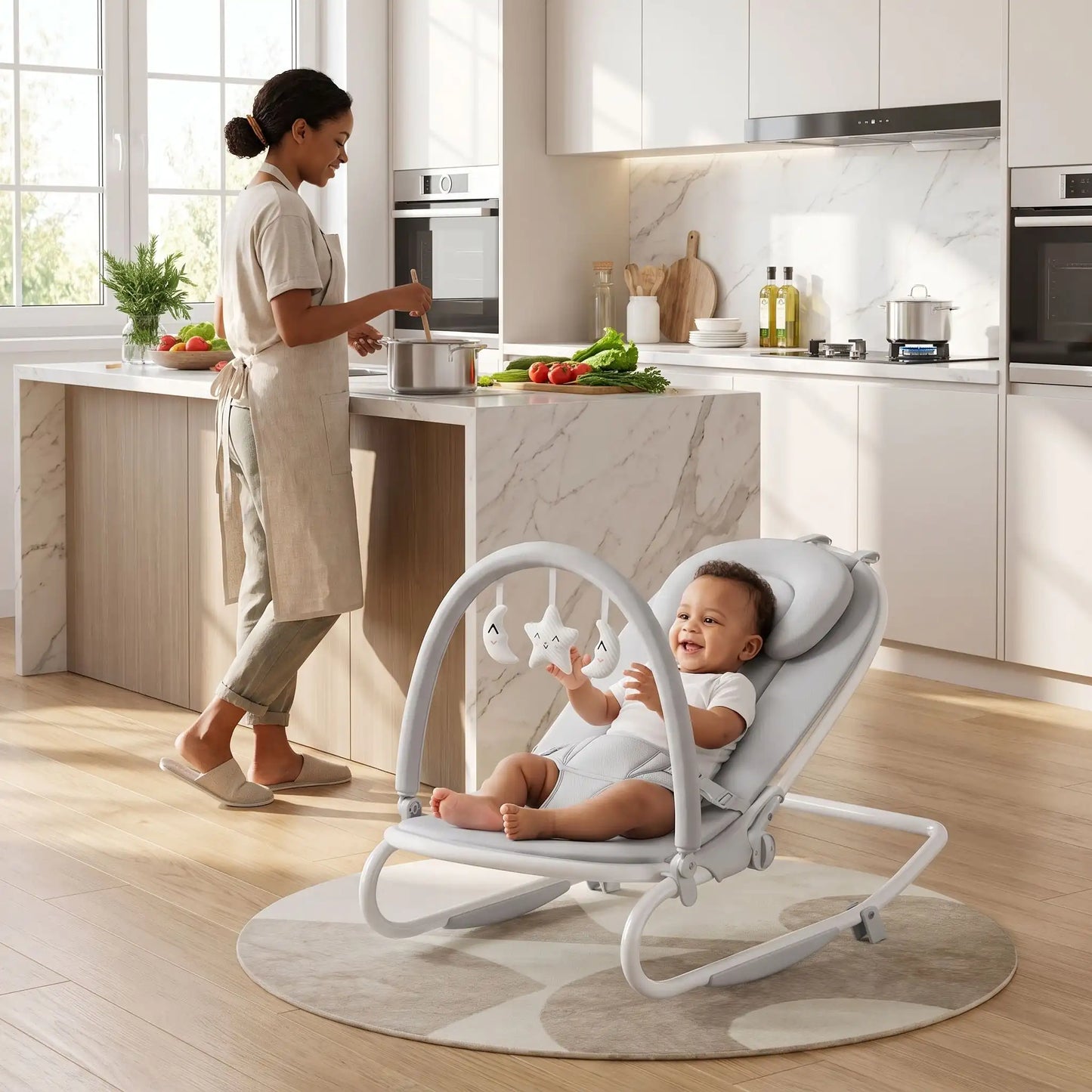 Transat bébé joue à la cuisine