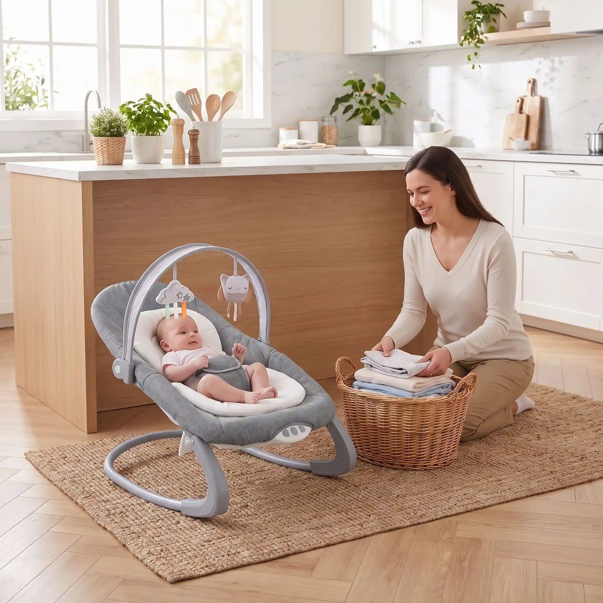 Transat bébé joue à la cuisine