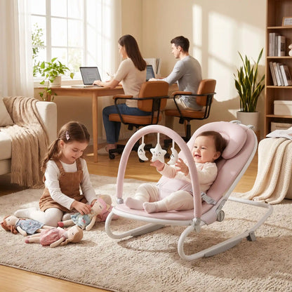 Transat bébé joue au salon avec sa soeur