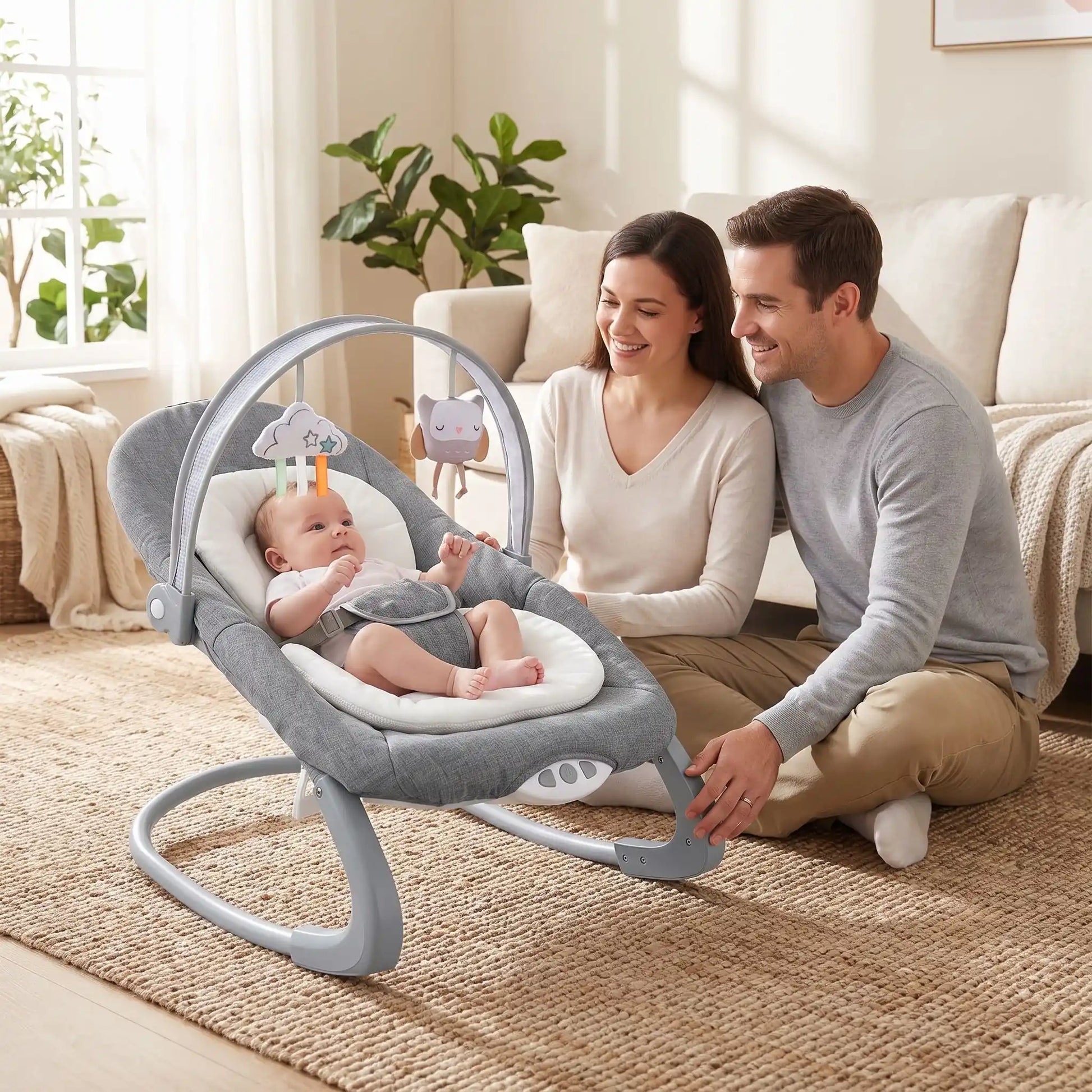 Transat bébé joue avec ses parents