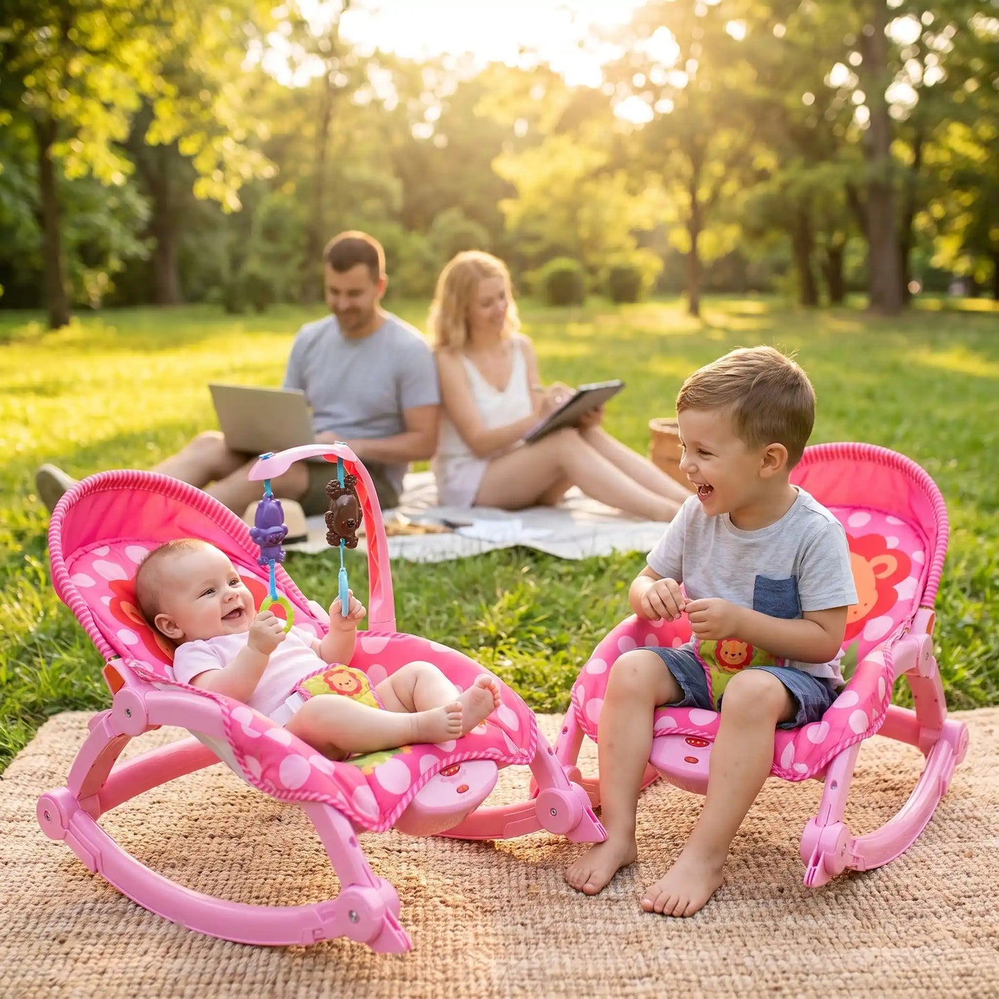Transat bébé joue avec son frère au parc