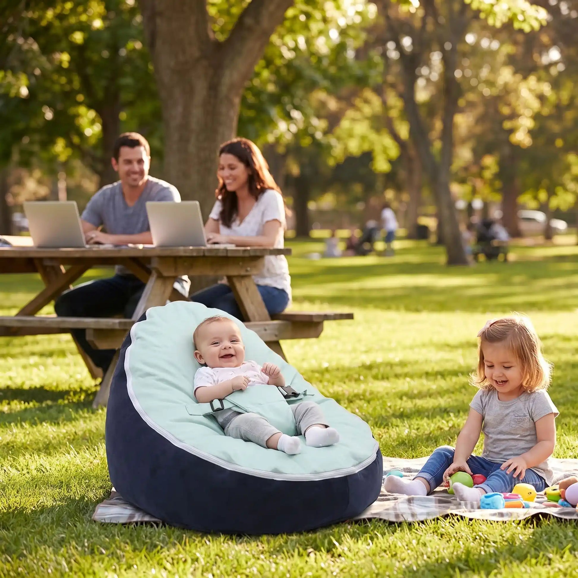 Transat bébé en famille au parc