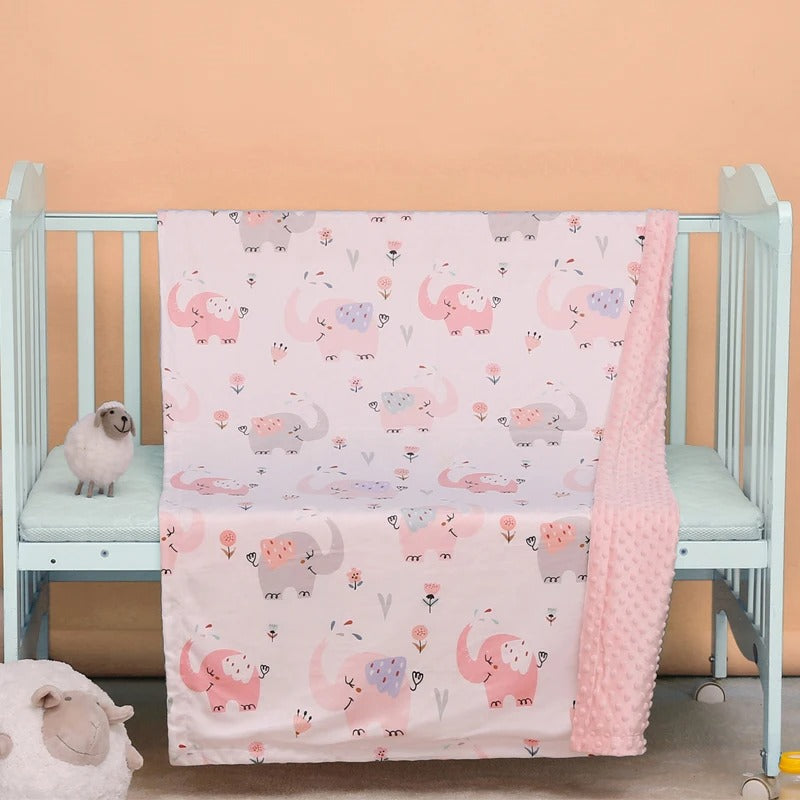 Couverture bébé coton polaire éléphant rose douce chaude confortable