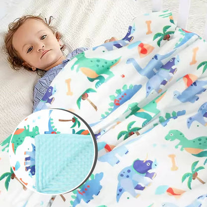 Couverture-polaire-dinosaure-double-face-bleue-douce-chaude-bébé-allongé